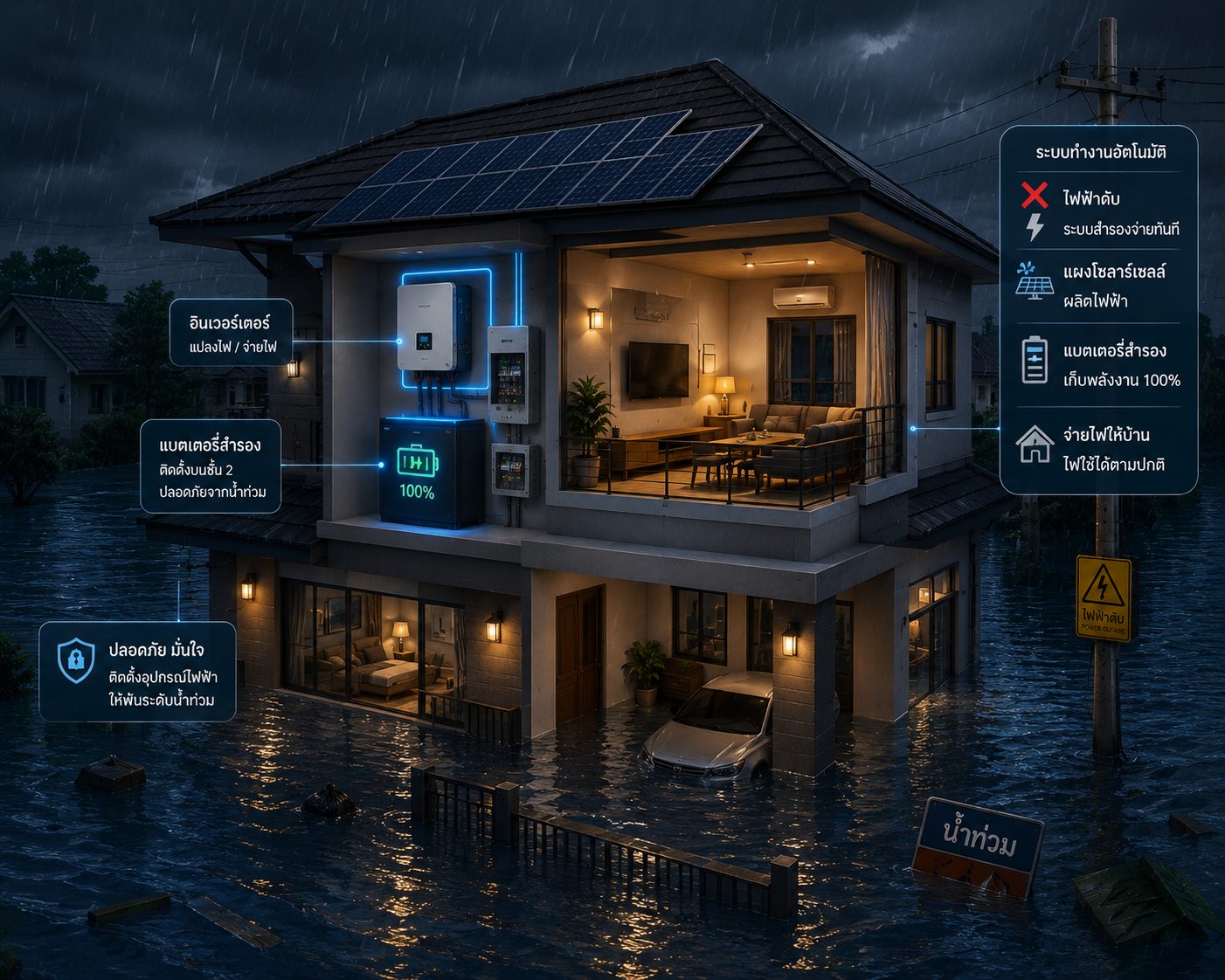 น้ำท่วมไฟดับ — ทำไม Solar + Battery ถึงเป็นทางรอดของบ้านในภาคใต้