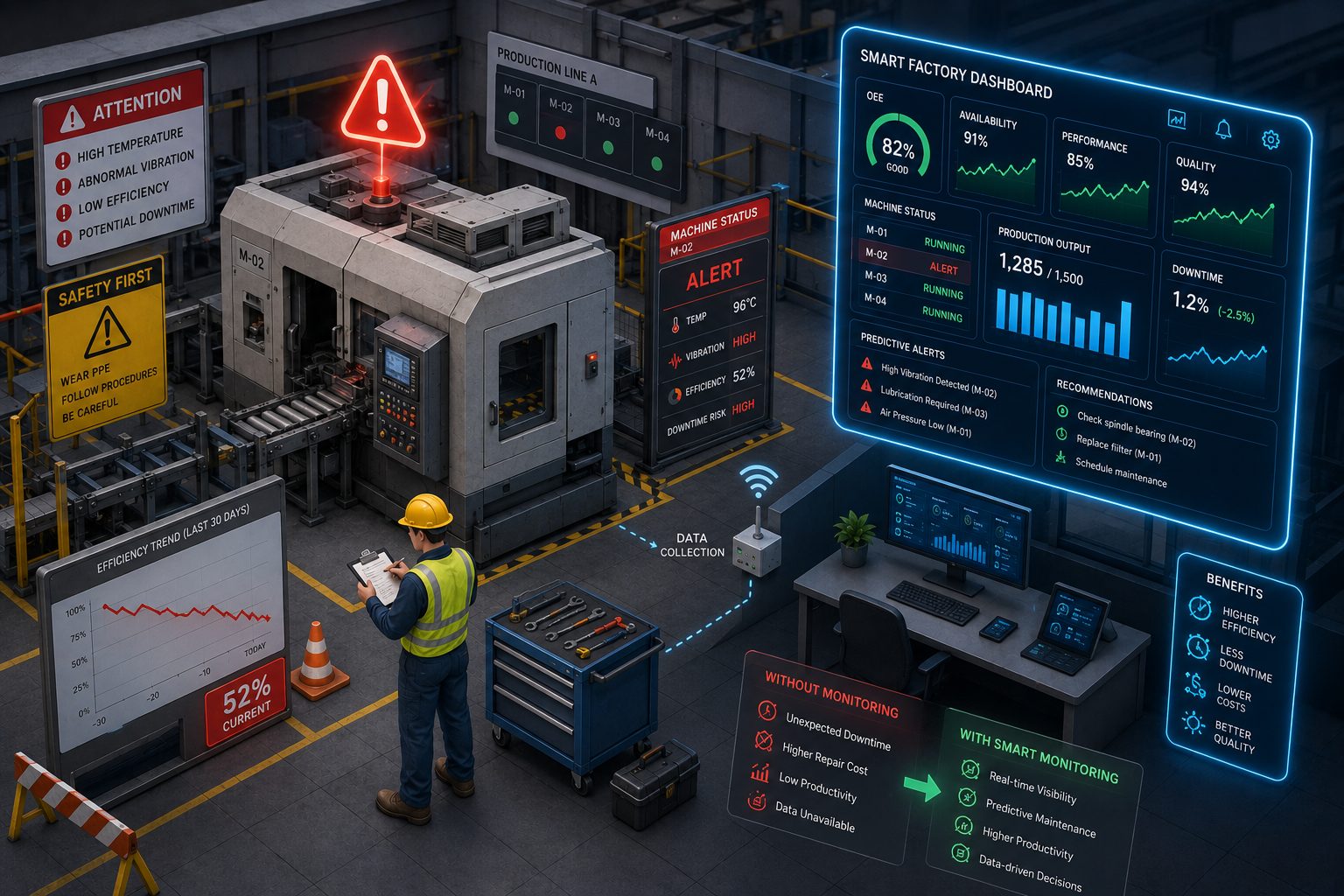 เปรียบเทียบการทำงานโรงงานแบบไม่มีและมีระบบ IoT Monitoring